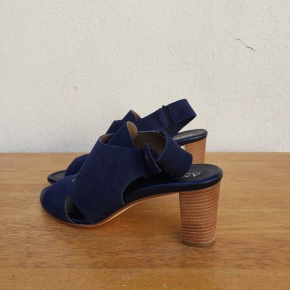 5/$100 SALE - Anyi Lu Blue Suede Athena Wood Heel Dress Sandal - Picture 6 of 9